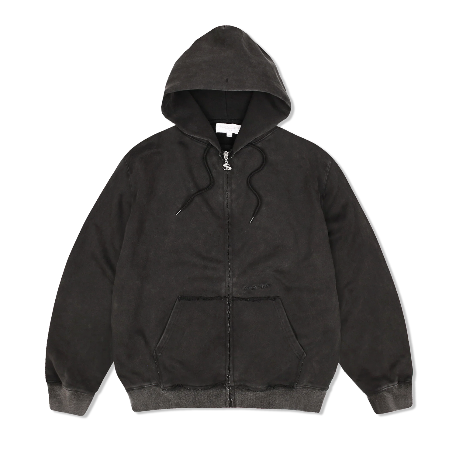 Raw Edge Zip-Thru Pullover Hood, Black