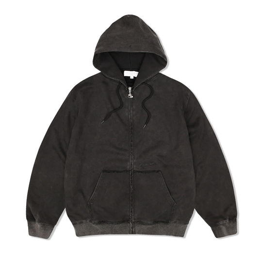 Raw Edge Zip-Thru Pullover Hood, Black