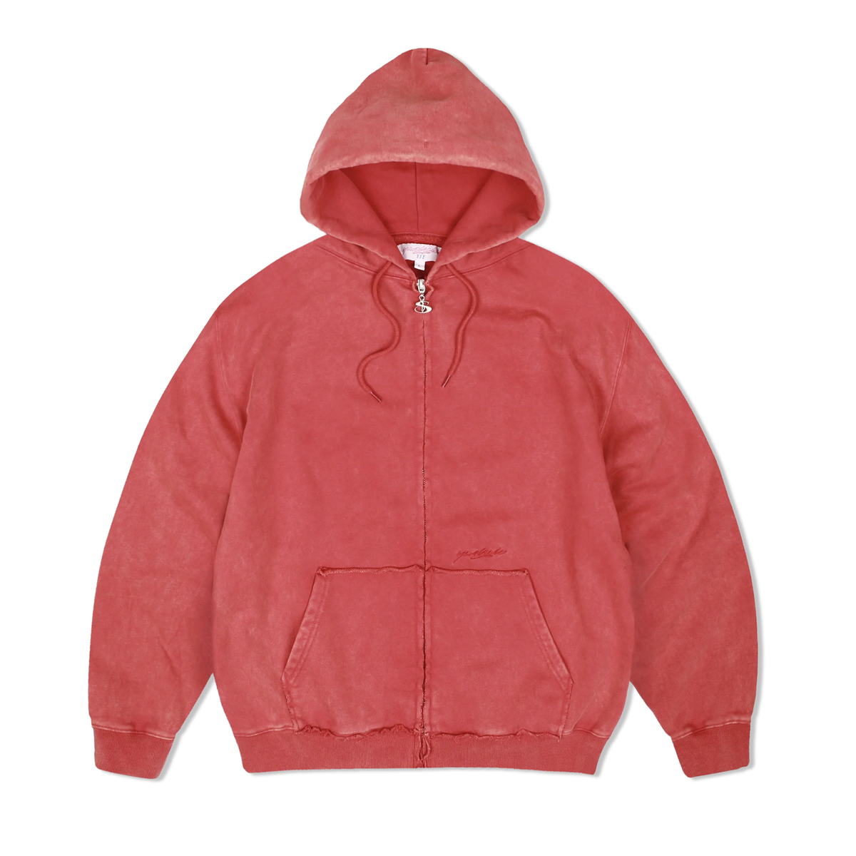 Raw Edge Zip-Thru Pullover Hood, Red