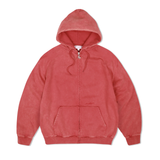 Raw Edge Zip-Thru Pullover Hood, Red