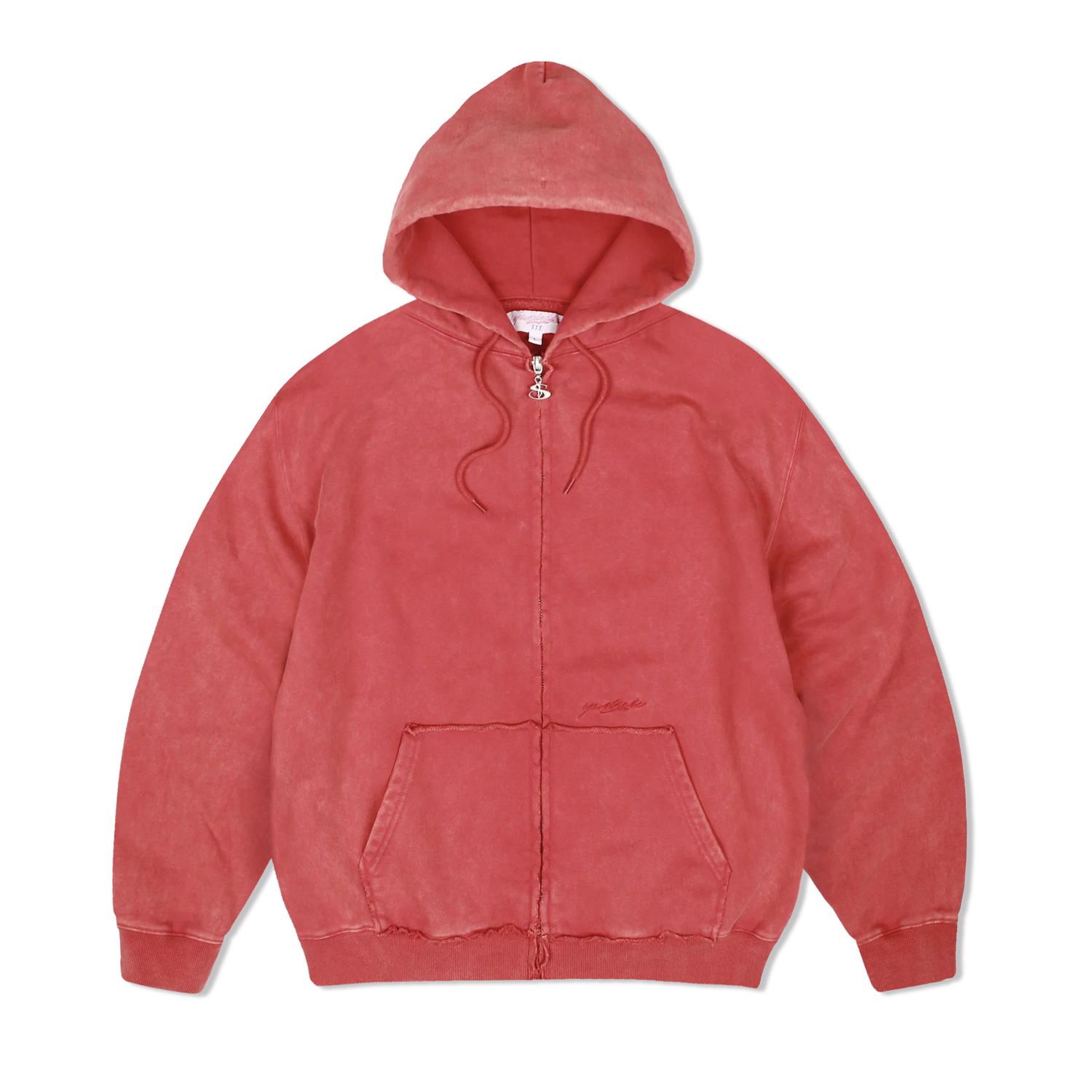 Raw Edge Zip-Thru Pullover Hood, Red