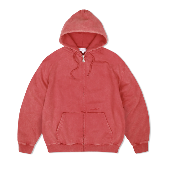 Raw Edge Zip-Thru Pullover Hood, Red