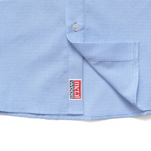 Metalwood Micro Grid Oversized Button Up Shirt, Sky