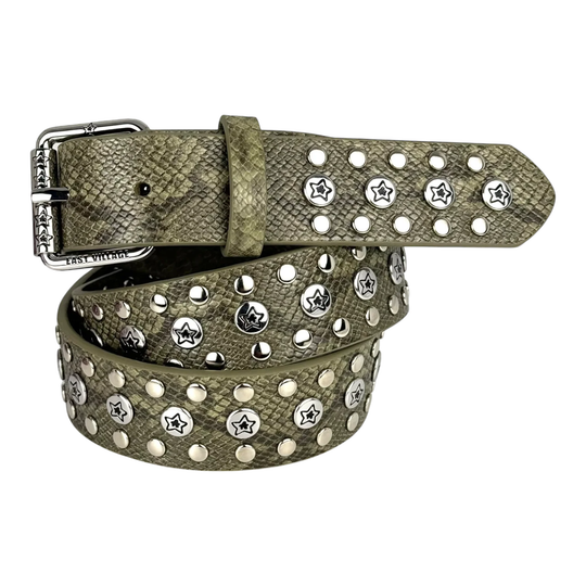 Studded Snake Belt, Olive