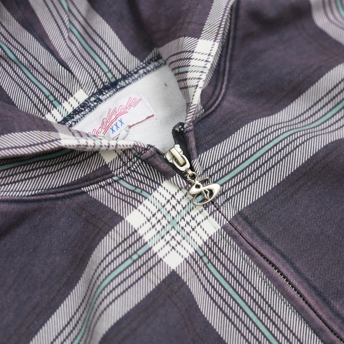 Crib Checked Zip-Thru Hood, Blue