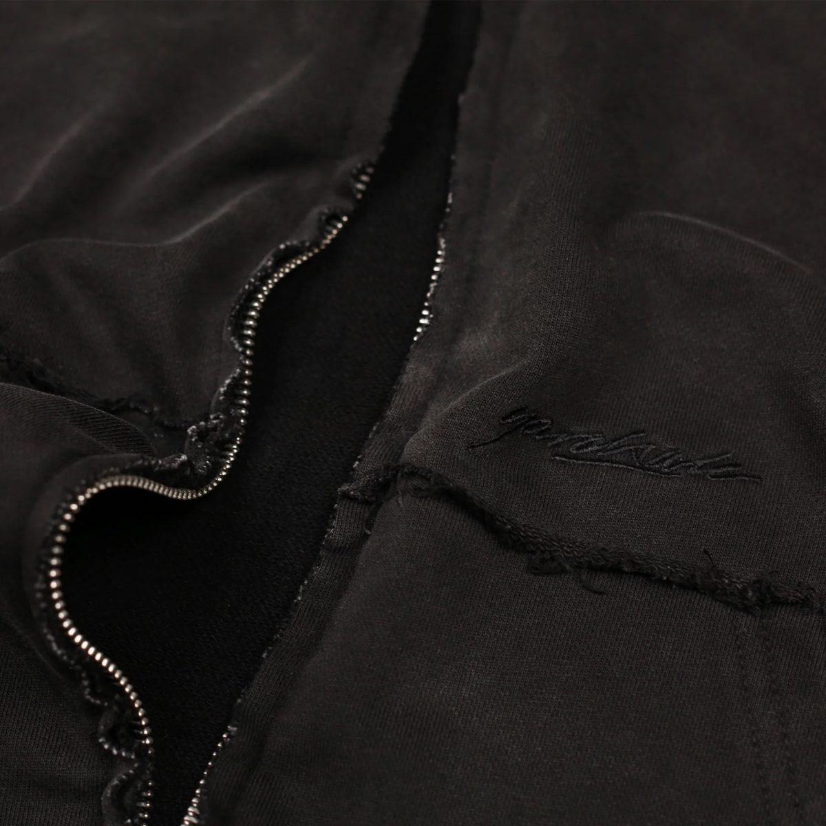 Raw Edge Zip-Thru Pullover Hood, Black
