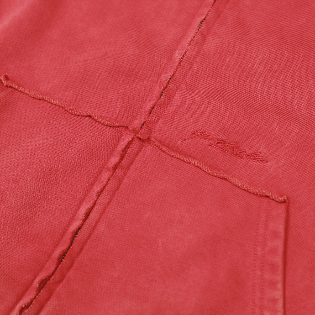 Raw Edge Zip-Thru Pullover Hood, Red