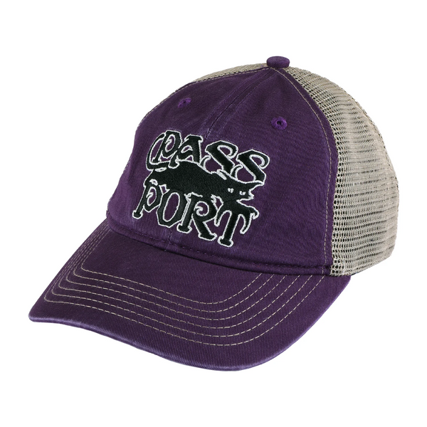 Pass~Port Slinkin" Leagues trucker Hat, Washed Eggplant