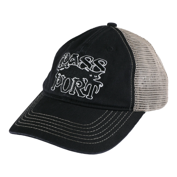 Pass~Port Slinkin" Leagues trucker Hat, Washed Black