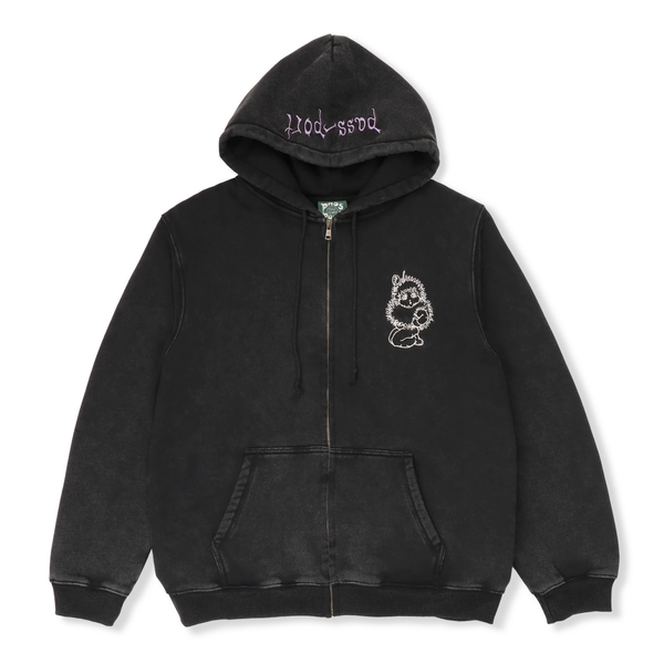 Pass~Port Webbed Bed Zip-Thru Pullover Hood, Acid Black