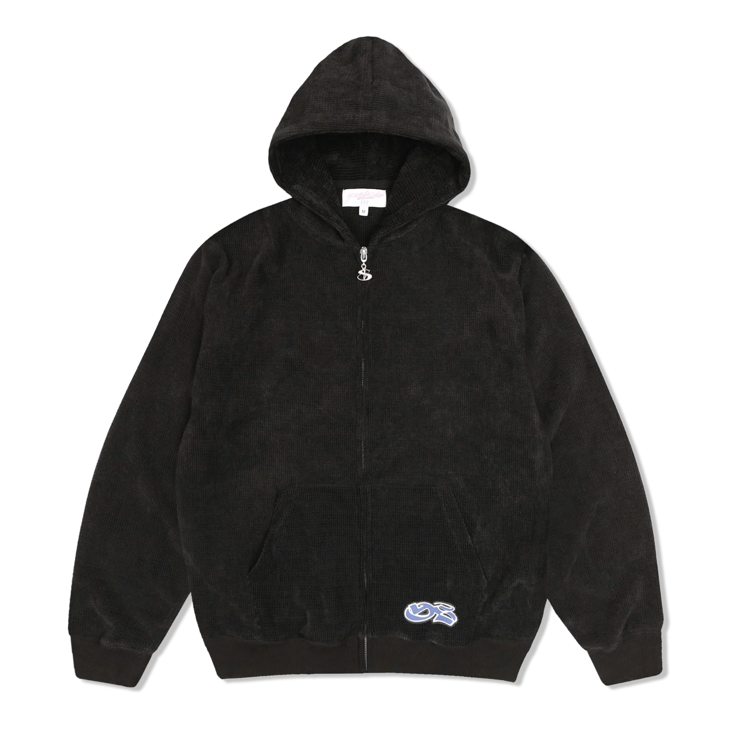 Sprayed Waffle Zip-Thru Pullover Hood, Black