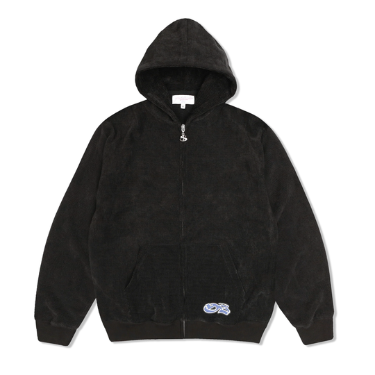 Sprayed Waffle Zip-Thru Pullover Hood, Black