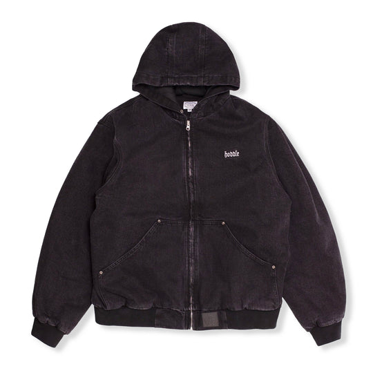 HDL Hooded Quilted Denim Jacket, Black Wash