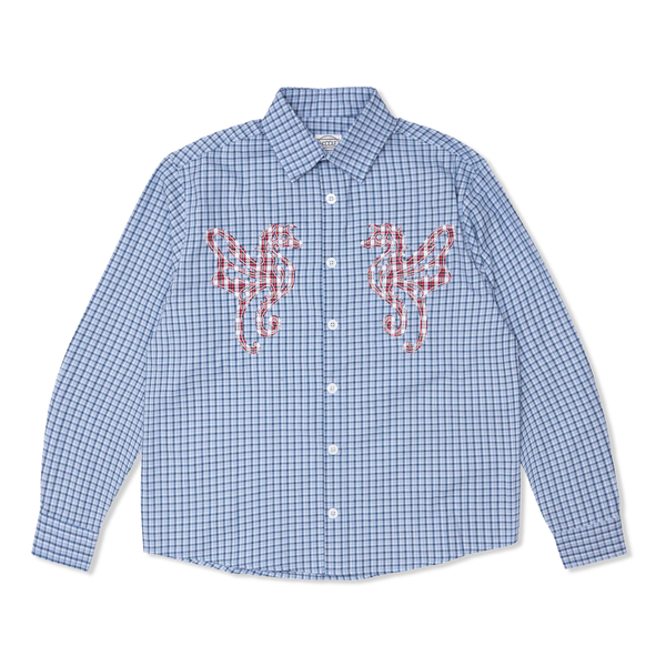 Hoddle Primary Logo Shirt, Gingham Blue