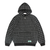 Check Waffle Zip-Thru Pullover Hood, Black