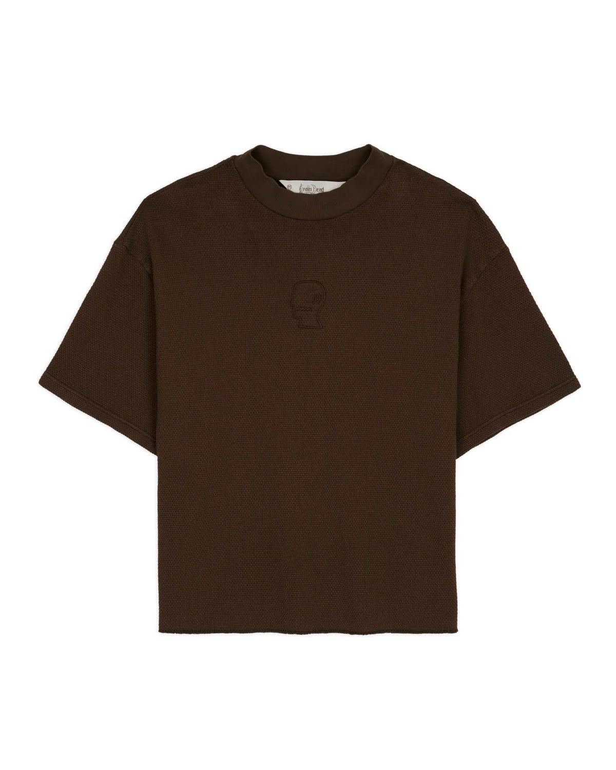 Boxy Thermal Mock Neck Tee, Brown