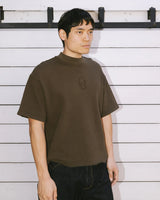 Boxy Thermal Mock Neck Tee, Brown