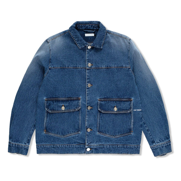 POP Trading Company Full Button Denim Jacket, Rinsed Denim