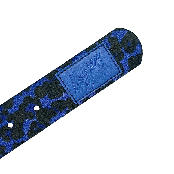 Loosey Studded Cheetah Belt, Blue