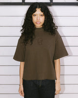 Boxy Thermal Mock Neck Tee, Brown