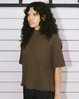 Boxy Thermal Mock Neck Tee, Brown
