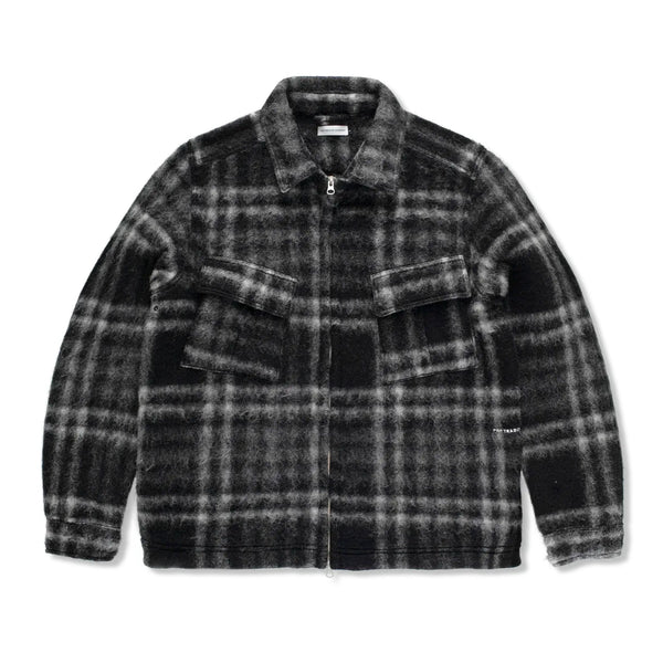 POP Trading Company Checked Wool Shirt Jacket, Black / Charcoal