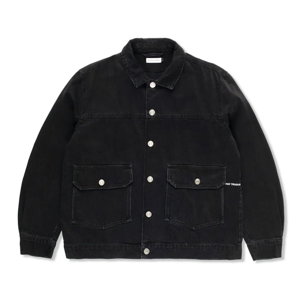 POP Trading Company Full Button Denim Jacket, Black