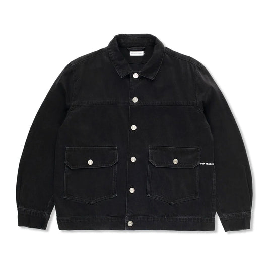 Full Button Denim Jacket, Black
