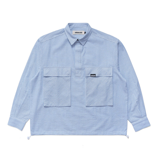Metalwood Plaid Tactical Overshirt, White/Blue