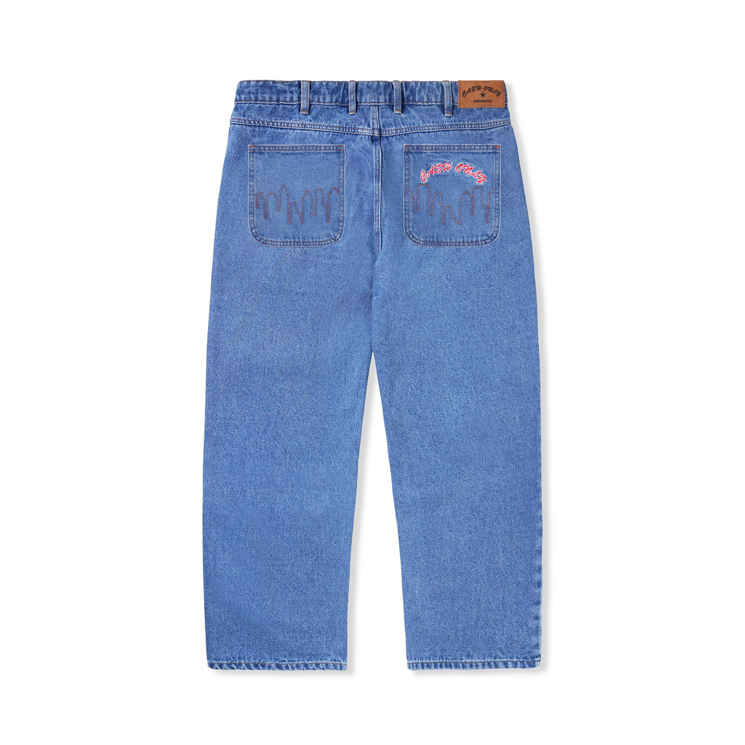 Logo Baggy Denim Jeans, Washed Indigo  