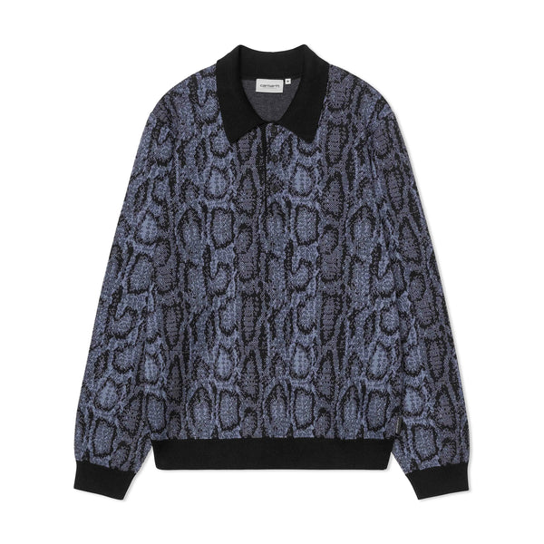 Carhartt WIP L/S Snake Polo, Camo Jacquard, Velvet Blue