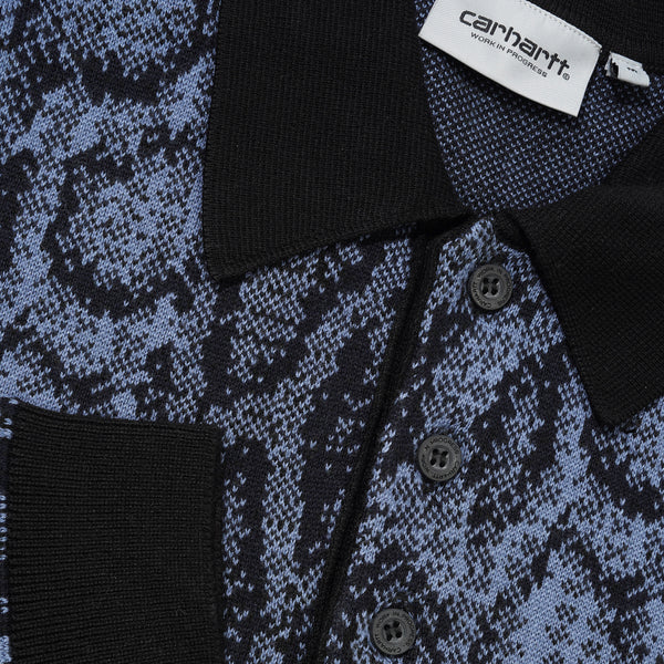 Carhartt WIP L/S Snake Polo, Camo Jacquard, Velvet Blue
