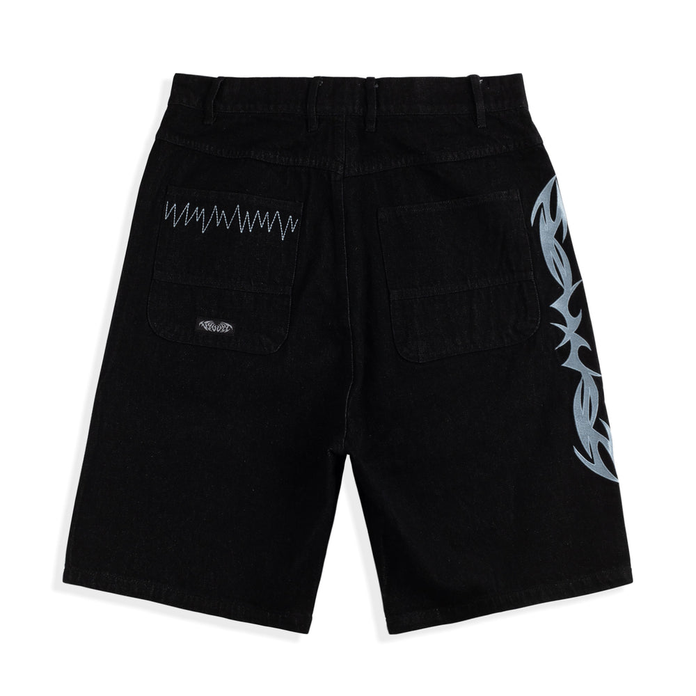 Tribal Denim Shorts, Washed Black