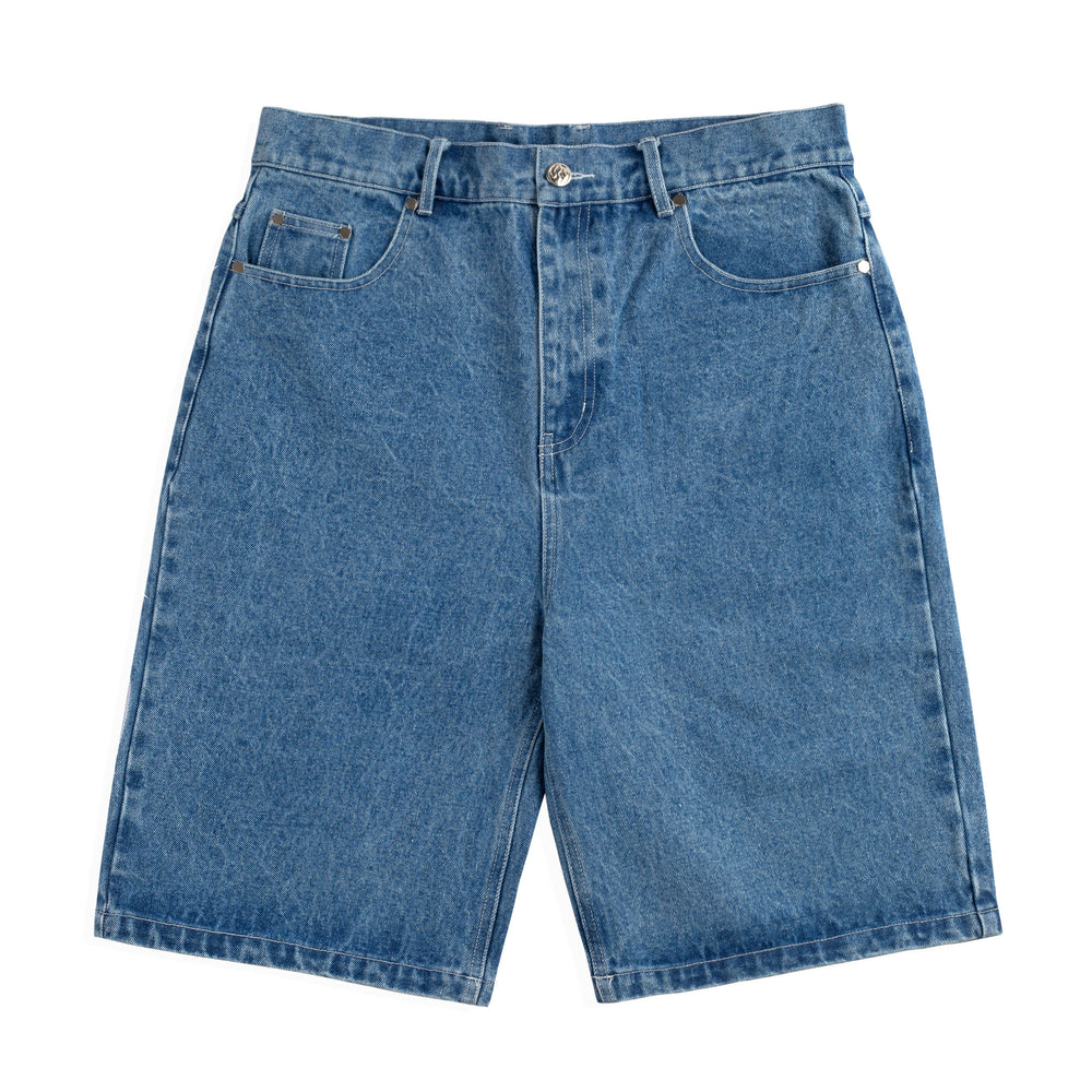 Tribal Denim Shorts, Medium Blue