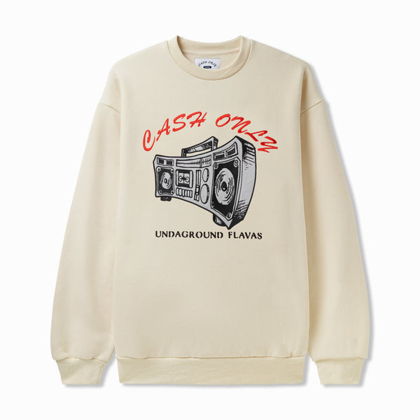Cash Only Boombox Nylon Applique Crewneck, Cream