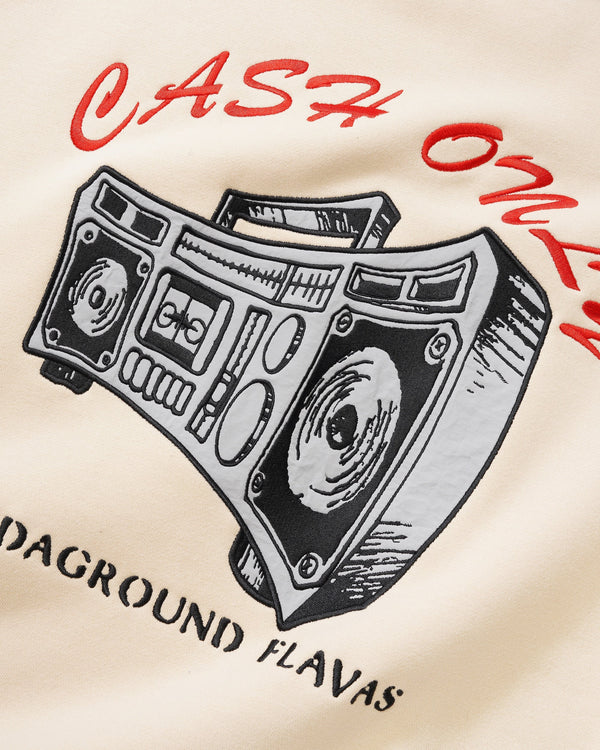 Cash Only Boombox Nylon Applique Crewneck, Cream