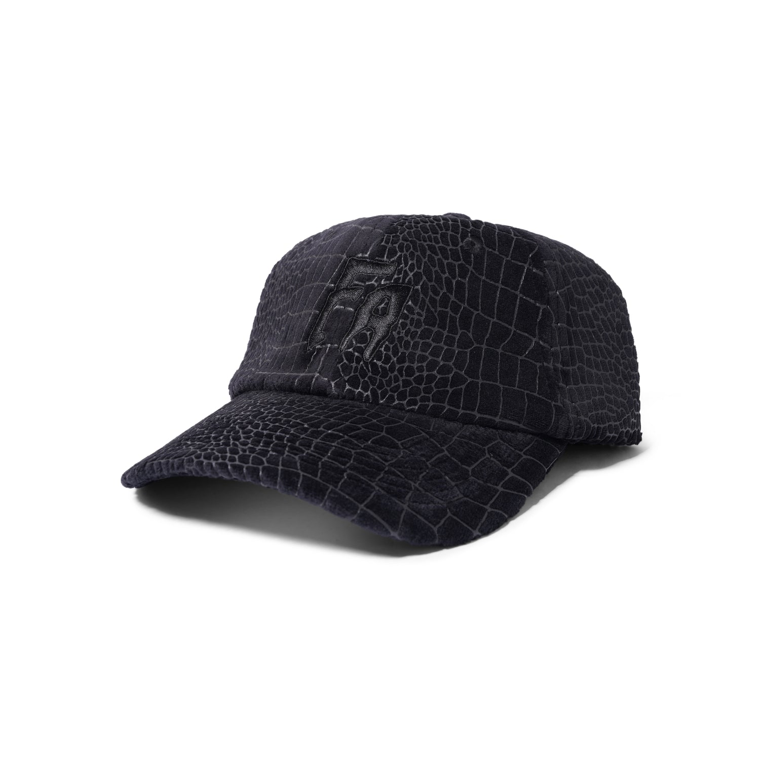 Croc Velour 6 Panel Hat, Black