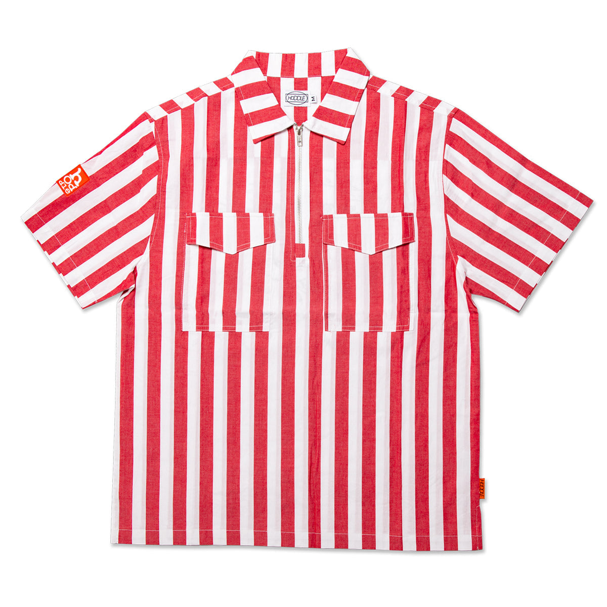 Quarter Zip Stripe Work Shirt, Red