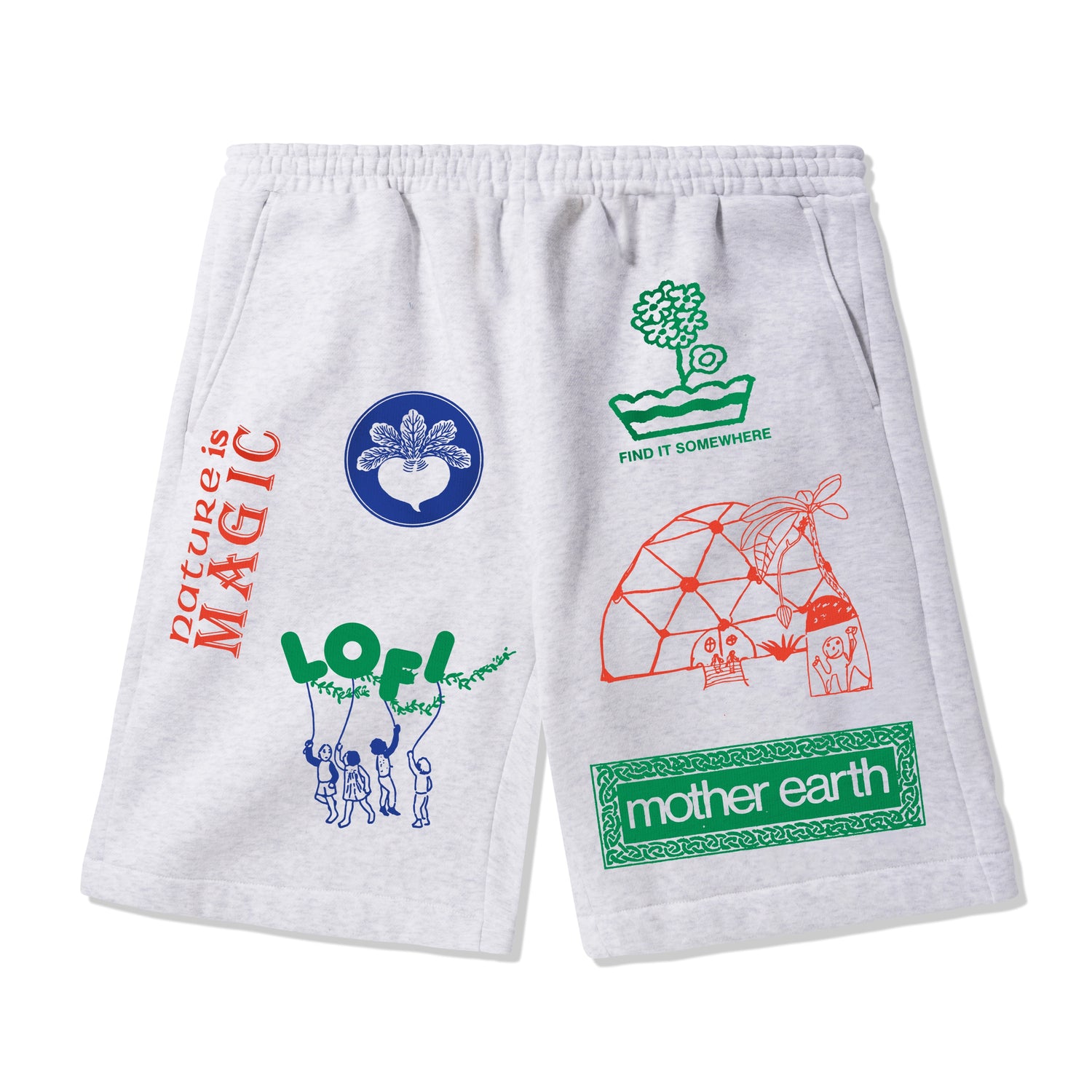 Mother Earth All Over Print Fleece Shorts, Cement