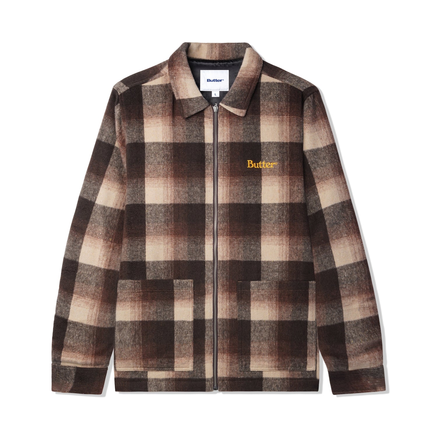 Plaid Zip Thru Over Shirt, Brown