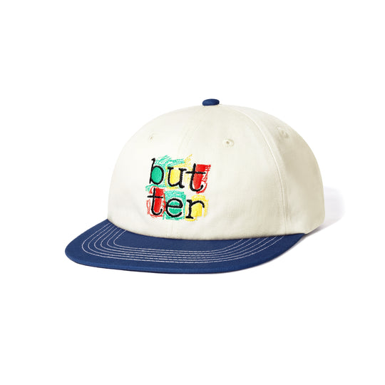 Scribble 6 Panel Cap, Cream / Navy