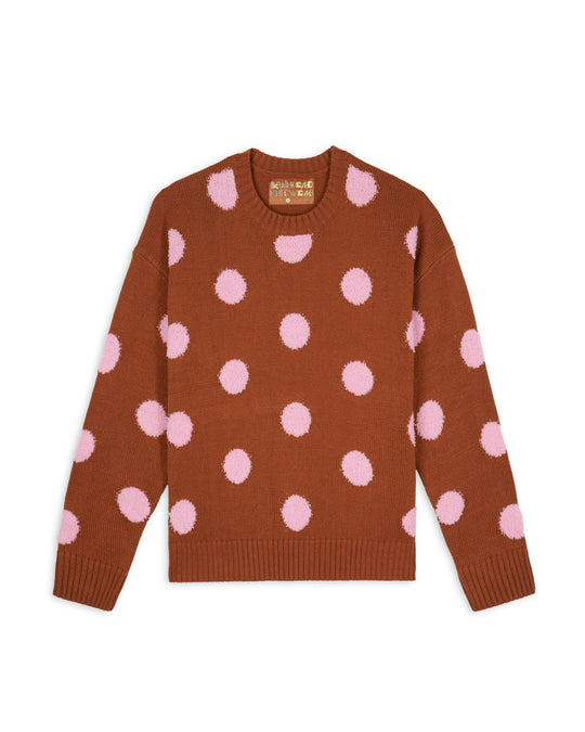 Polka Pile Crewneck, Light Brown
