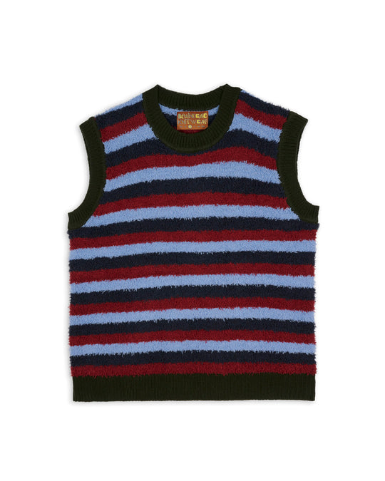 Teddy Fur Striped Vest, Blue Multi